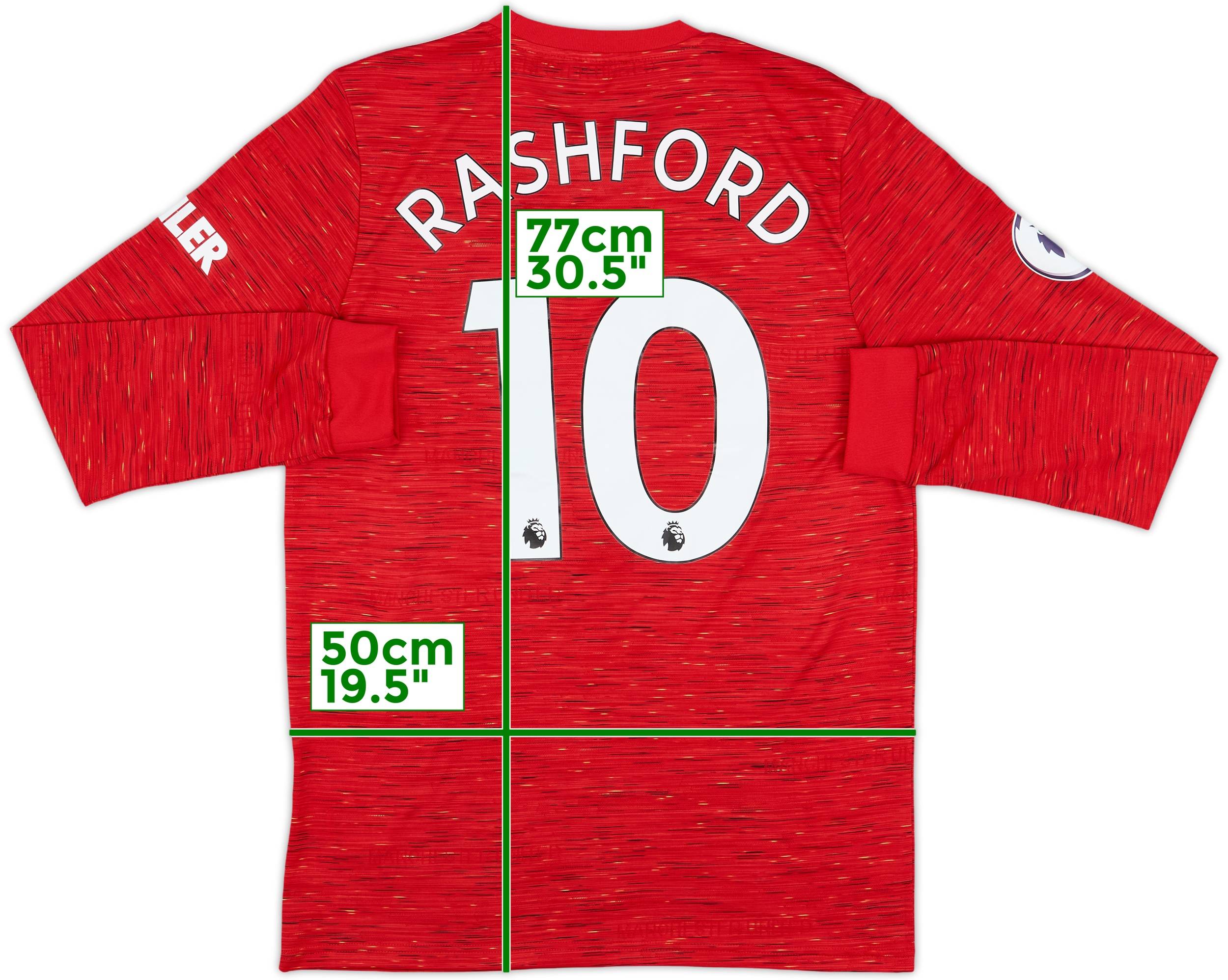 2020-21 Manchester United Home L/S Shirt Rashford #10 - 9/10
