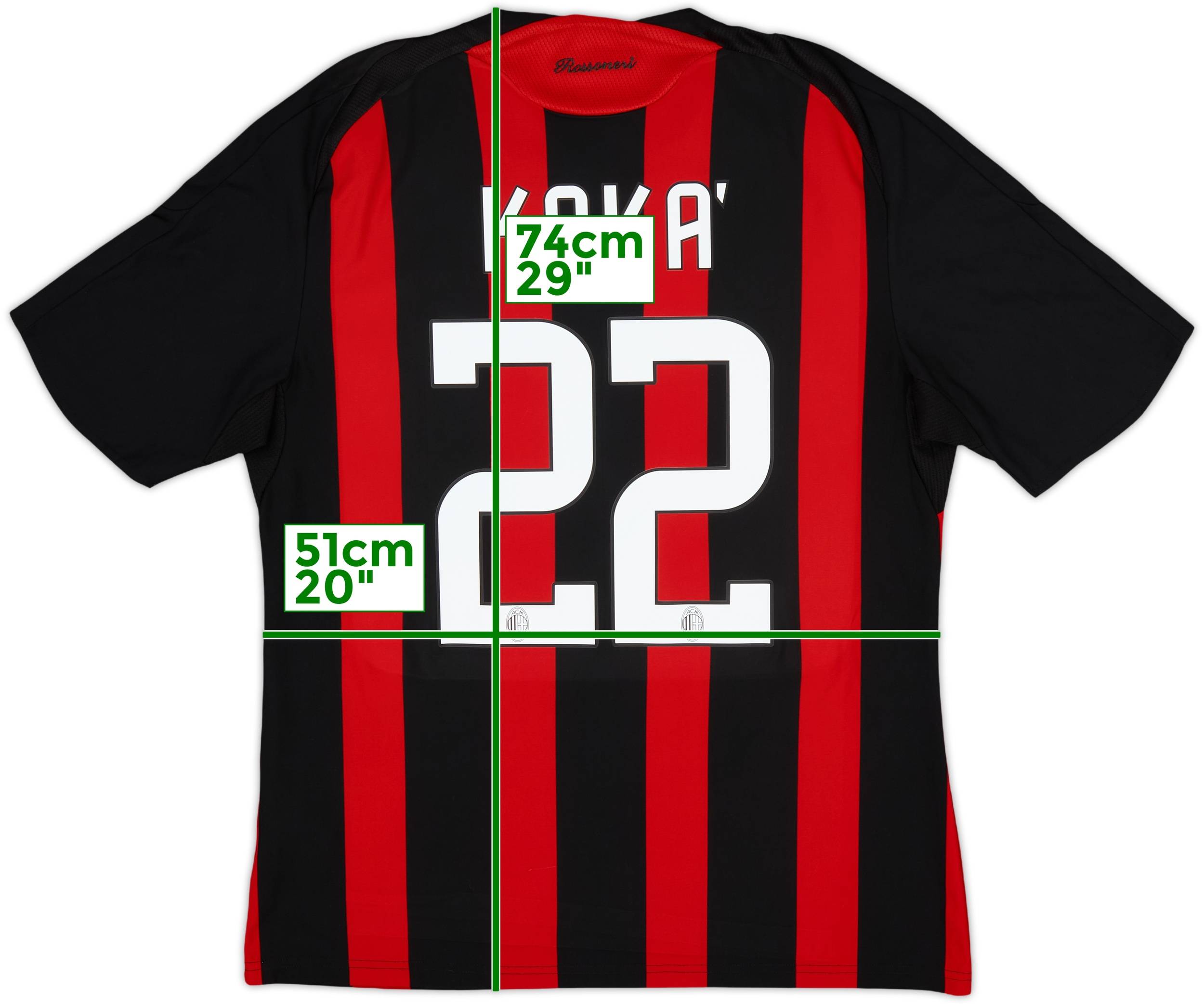 【フルパッチ】AC Milan 08/09 KAKA 22番 ユニフォームセット 2008-09 AC Milan Home Shirt Kaka #22 - 6/10 - (L)