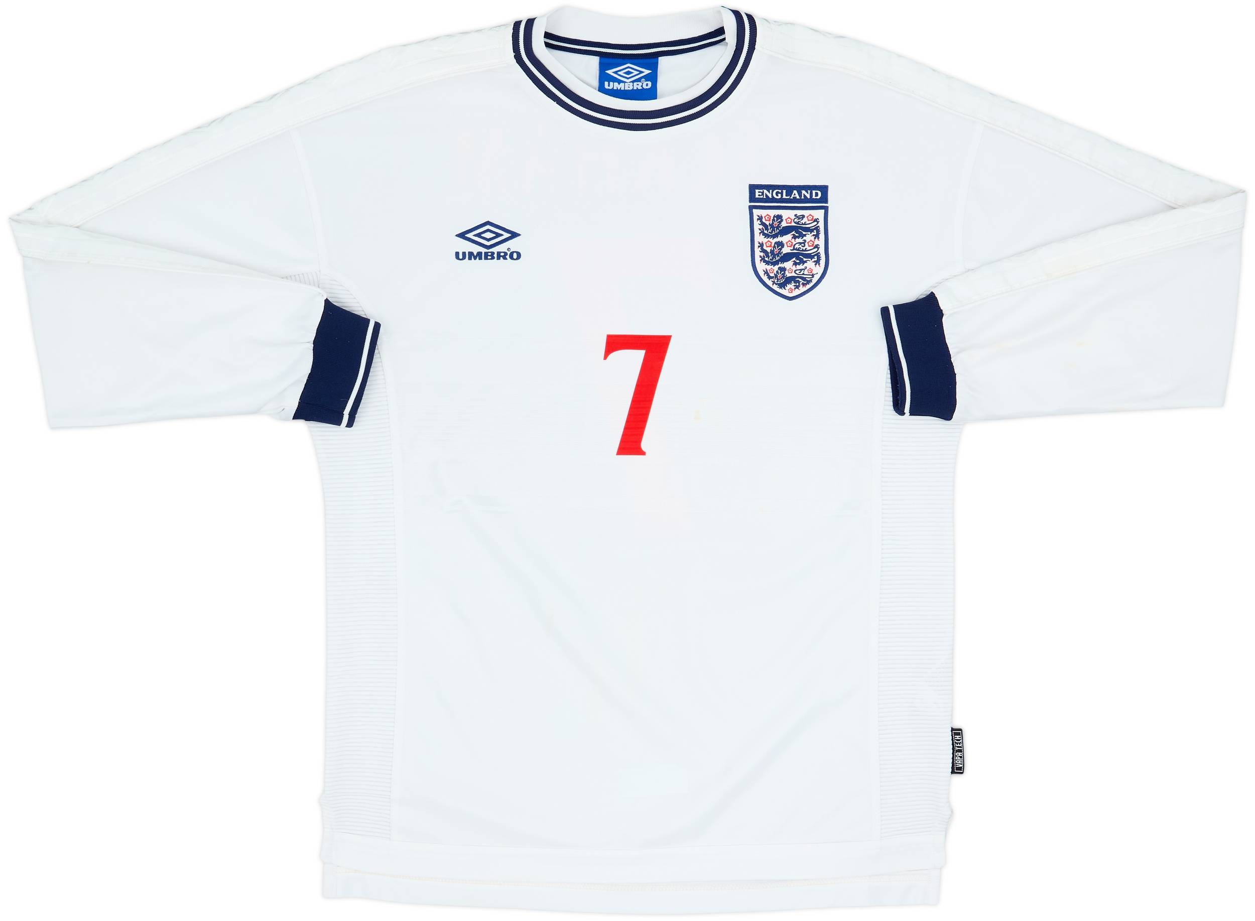 1999-01 England Home L/S Shirt Beckham #7 - 7/10 - (L)
