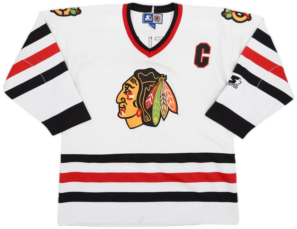 1994-96 Chicago Blackhawks Chelios #7 Starter Home Jersey - 5/10 - (XL.Boys)