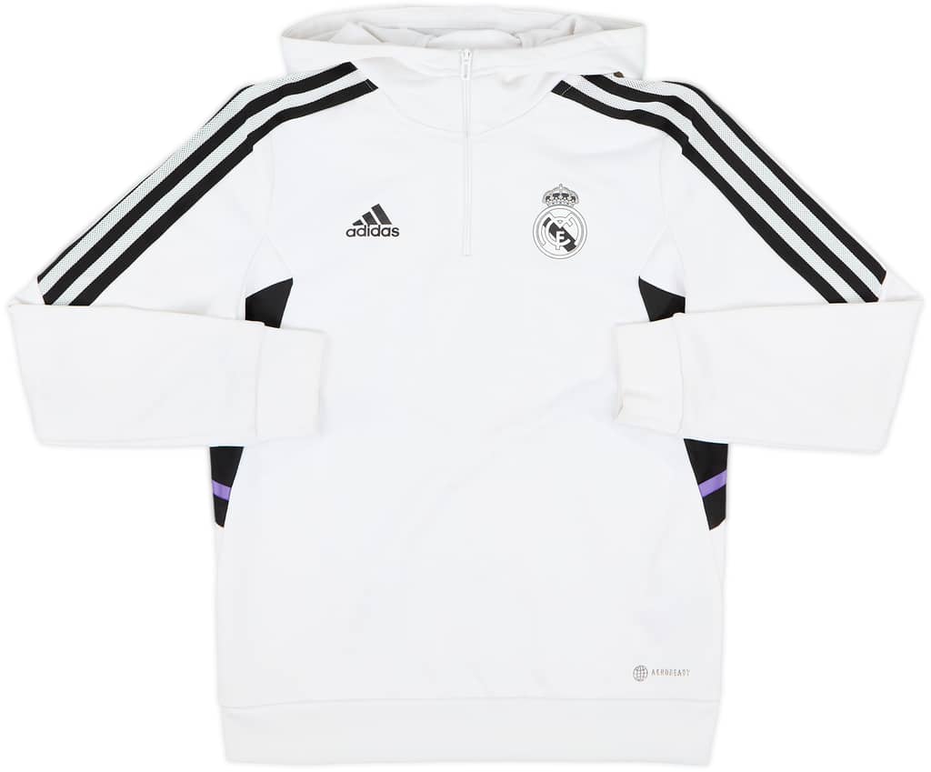 2022-23 Real Madrid adidas 1/4 Zip Hooded Drill Top - 7/10 - (M.Boys)