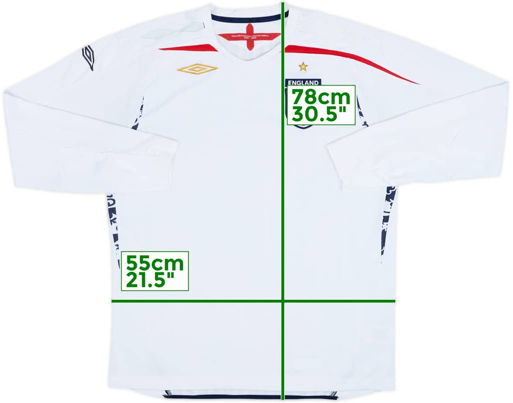 2007-09 England Home L/S Shirt - 5/10 - (L)