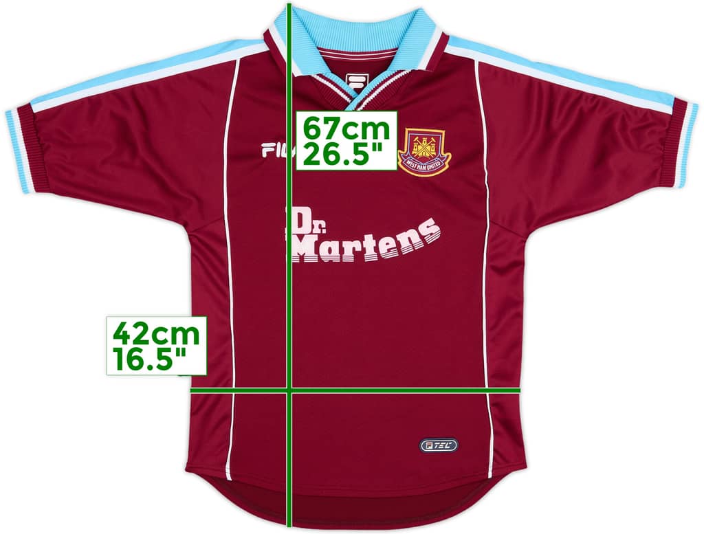 1999-01 West Ham Home Shirt - 7/10 - (L.Boys)