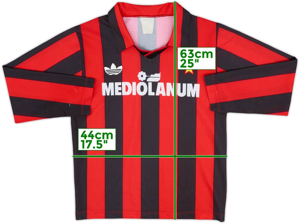 1991-92 AC Milan Home L/S Shirt - 8/10 - (XS.Boys)