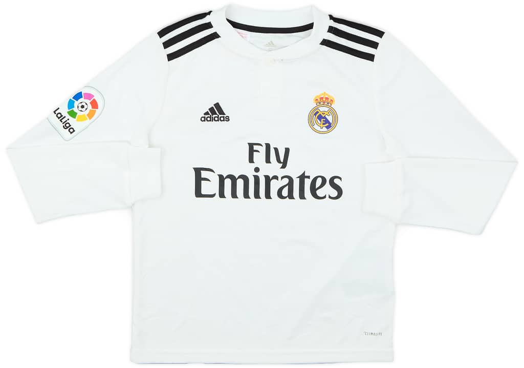 2018-19 Real Madrid Home L/S Shirt - 9/10 - (S.Boys)