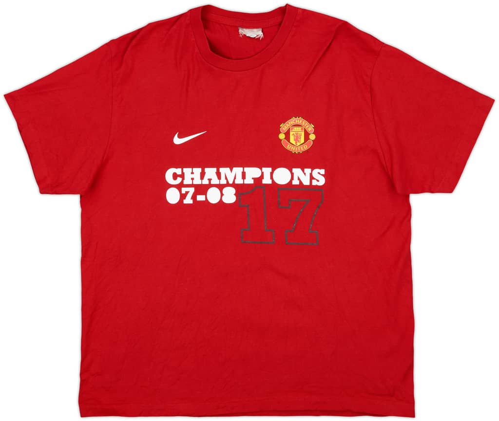 2007-08 Manchester United Nike 'Champions' Cotton Tee - 8/10 - (XL)