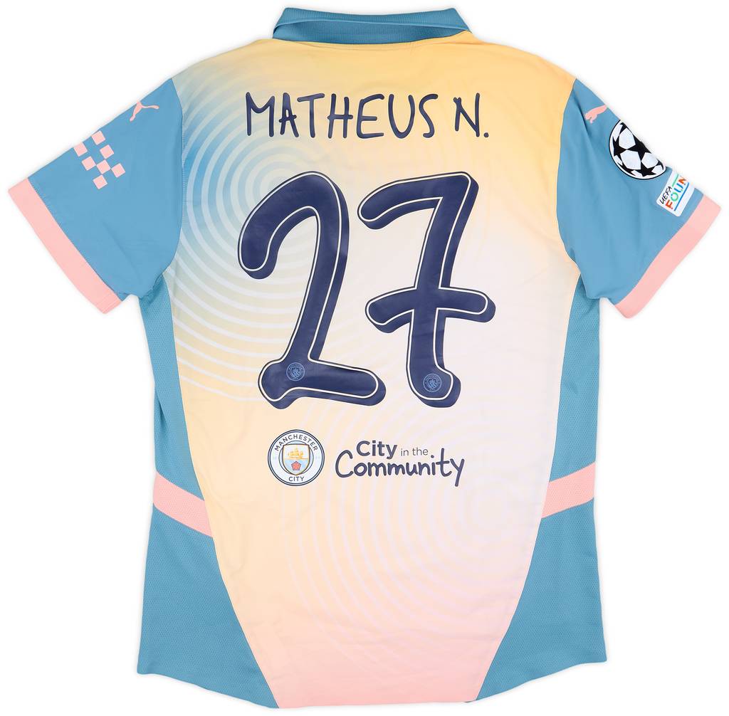 2024-25 Manchester City Match Issue Champions League Fourth Shirt Matheus N. #27