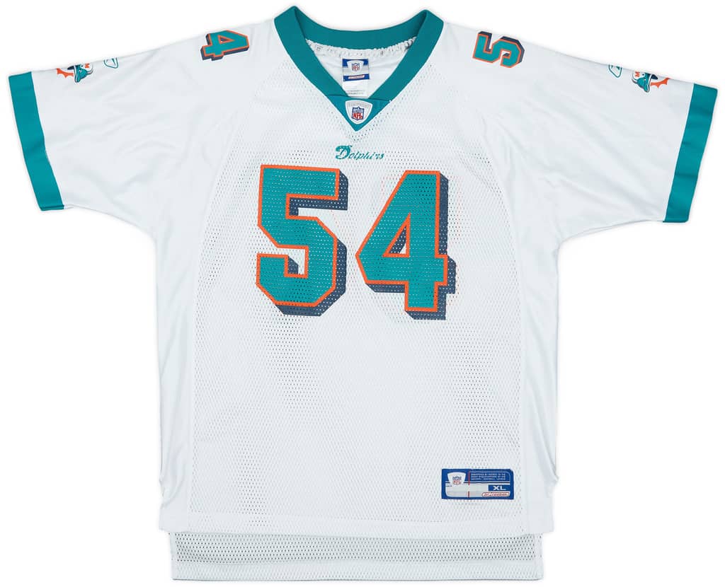 2002-04 Miami Dolphins Thomas #54 Reebok On Field Away Jersey - 9/10 - (XL.Boys)