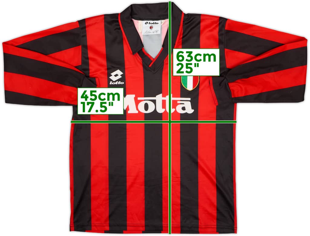 1993-94 AC Milan Home L/S Shirt - 9/10 - (XL.Boys)