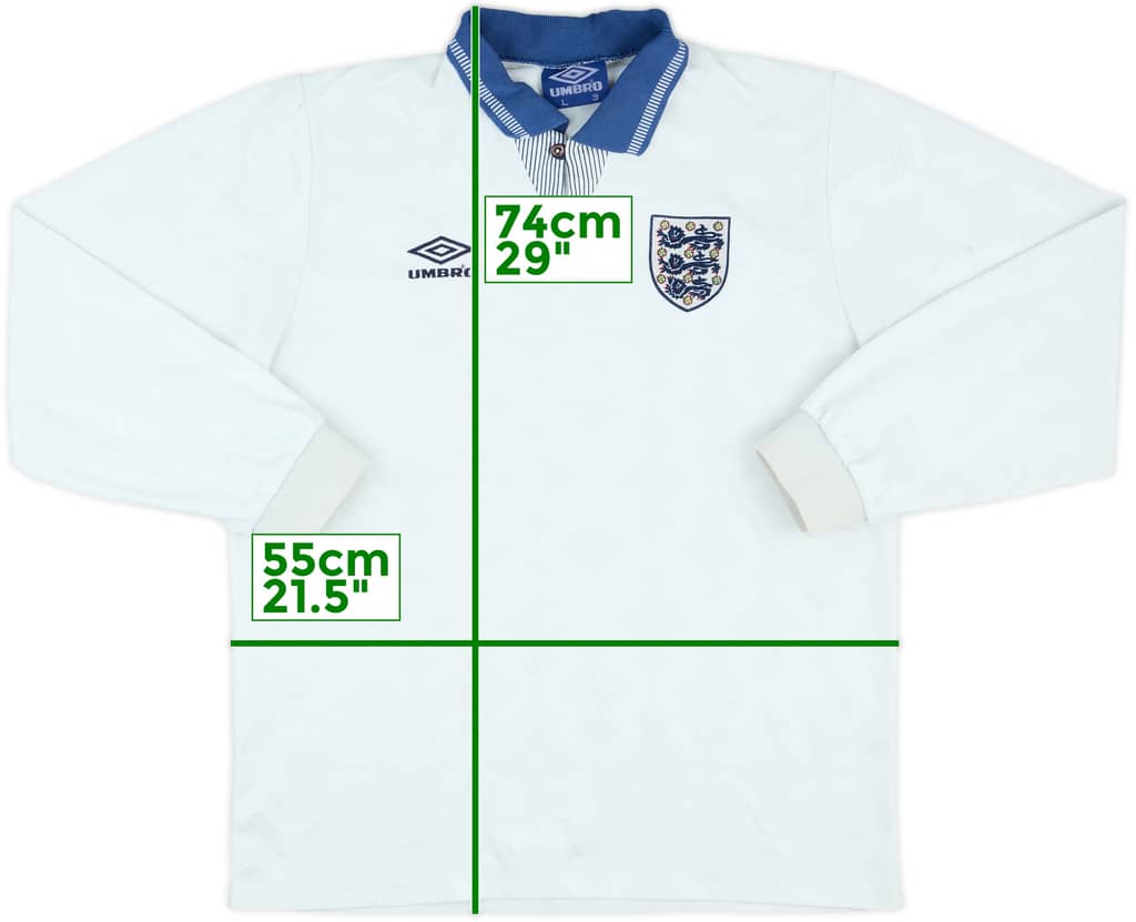 1990-92 England Home L/S Shirt - 8/10 - (L)