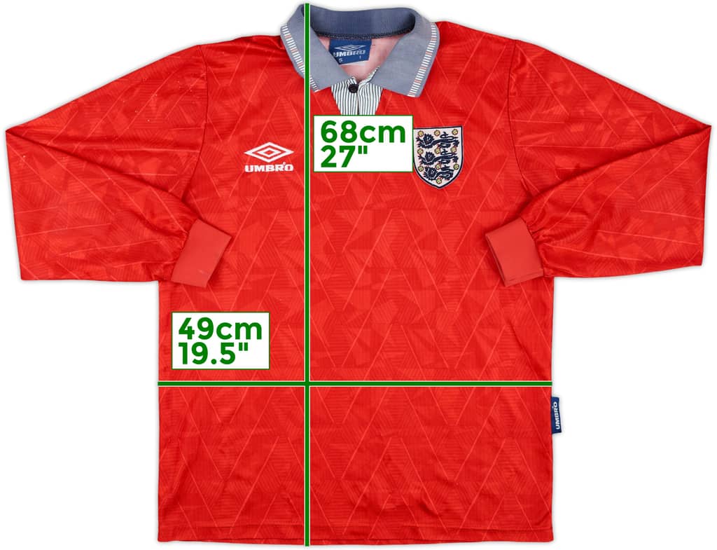 1990-93 England Away L/S Shirt - 6/10 - (S)