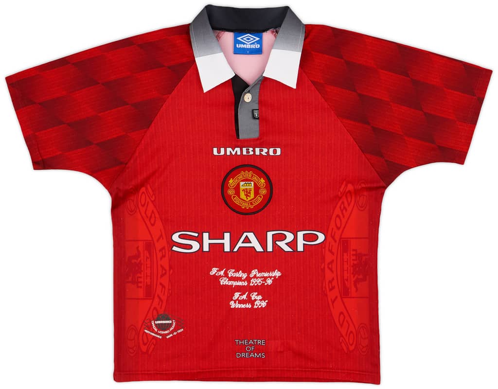 1996-98 Manchester United 'Champions' Home Shirt - 8/10 - (Y)