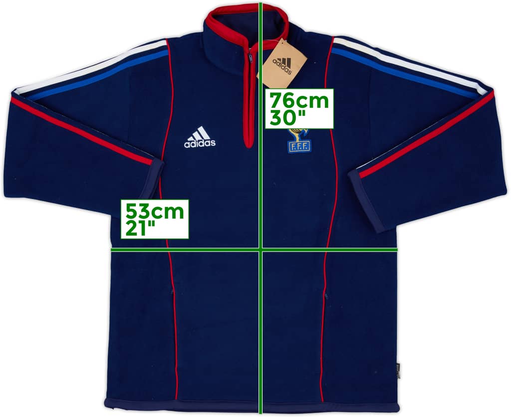 Chaqueta de forro polar con cierre de 1/4 adidas de France 1998 (Mujeres M)