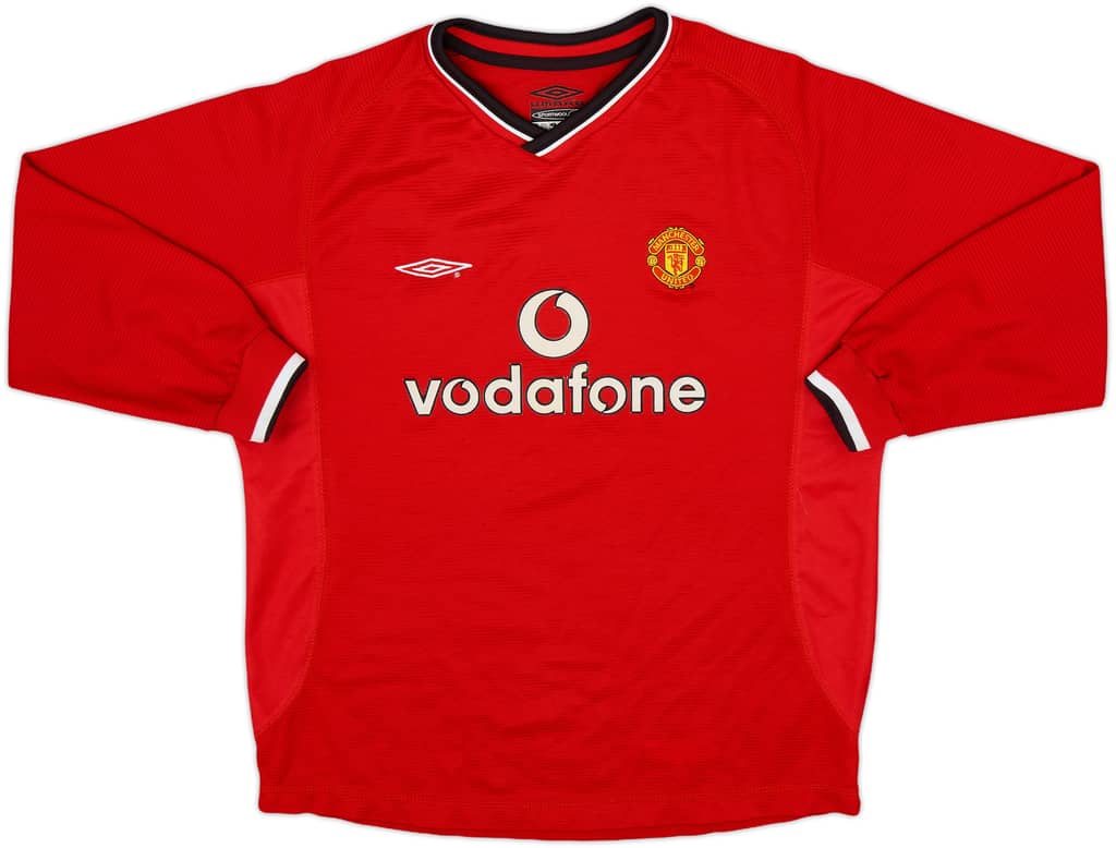 2000-02 Manchester United Home L/S Shirt - 8/10 - (L.Boys)