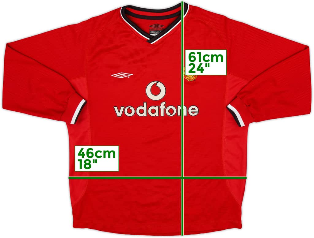 2000-02 Manchester United Home L/S Shirt - 8/10 - (L.Boys)