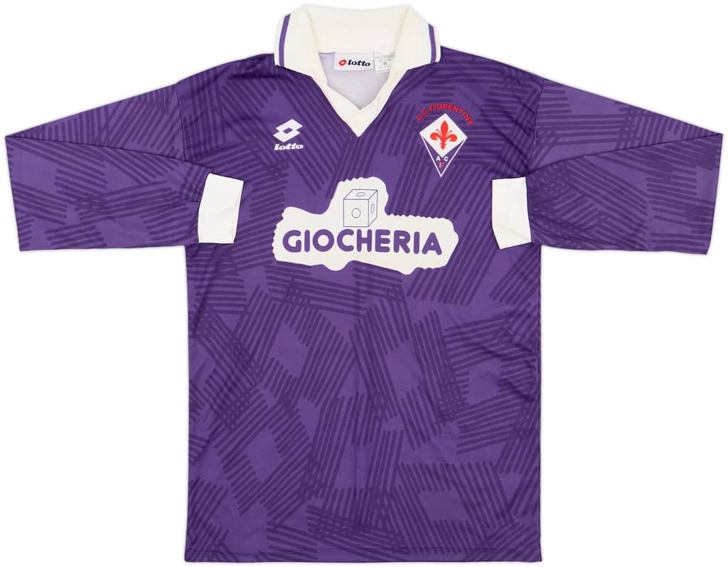 1991-92 Fiorentina Home L/S Shirt - 9/10 - (XL.Boys)