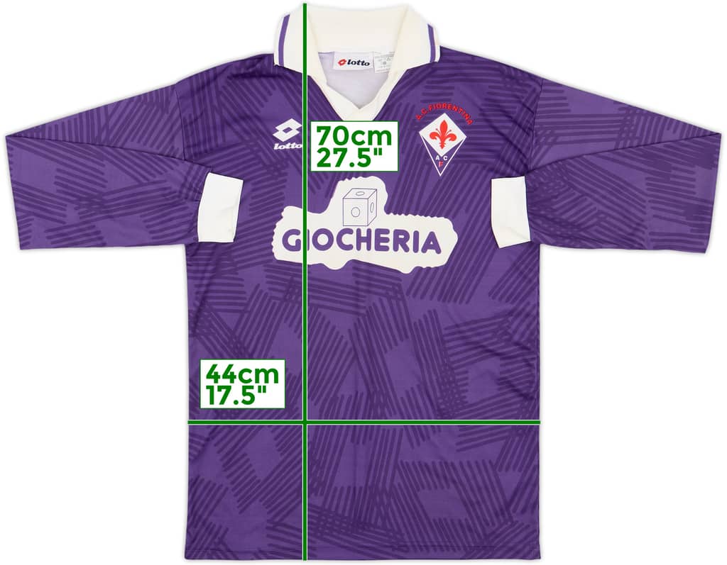 1991-92 Fiorentina Home L/S Shirt - 9/10 - (XL.Boys)