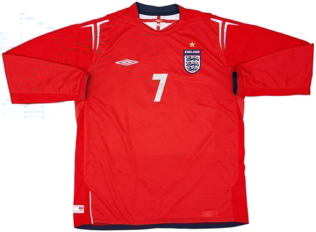 2004-06 England Away L/S Shirt Beckham #7 - 9/10 - (XL)