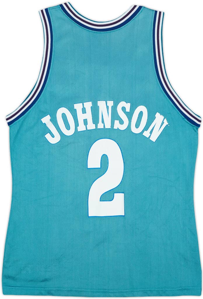 1992-95 Charlotte Hornets Johnson #2 Champion Away Jersey - 6/10 - (M)