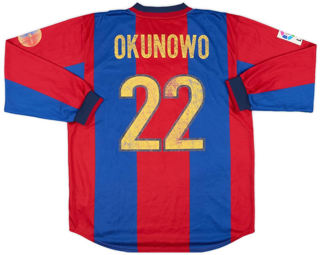 1998-99 Barcelona Match Issue Signed Home L/S Shirt Okunowo #22