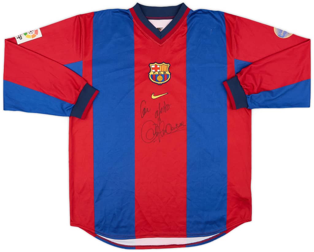 1998-99 Barcelona Match Issue Signed Home L/S Shirt Okunowo #22