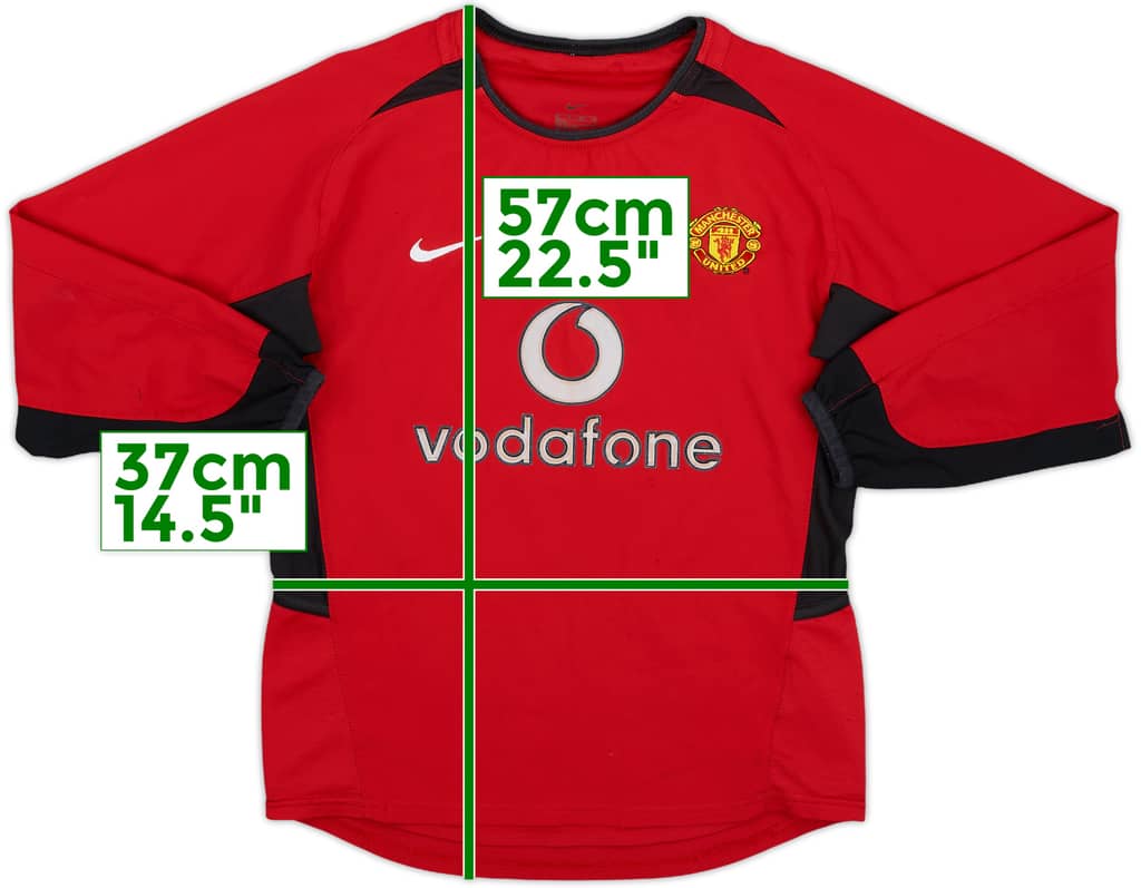 2002-04 Manchester United Home L/S Shirt - 6/10 - (S.Boys)