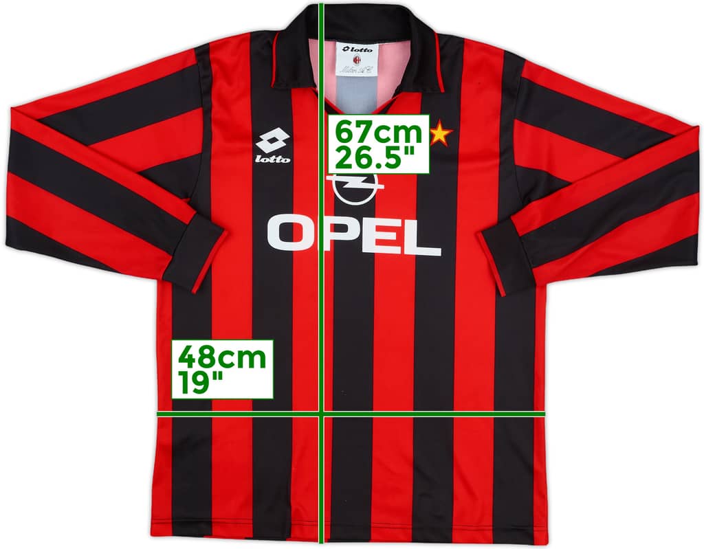 1994-95 AC Milan Basic Home L/S Shirt - 7/10 - (XL.Boys)