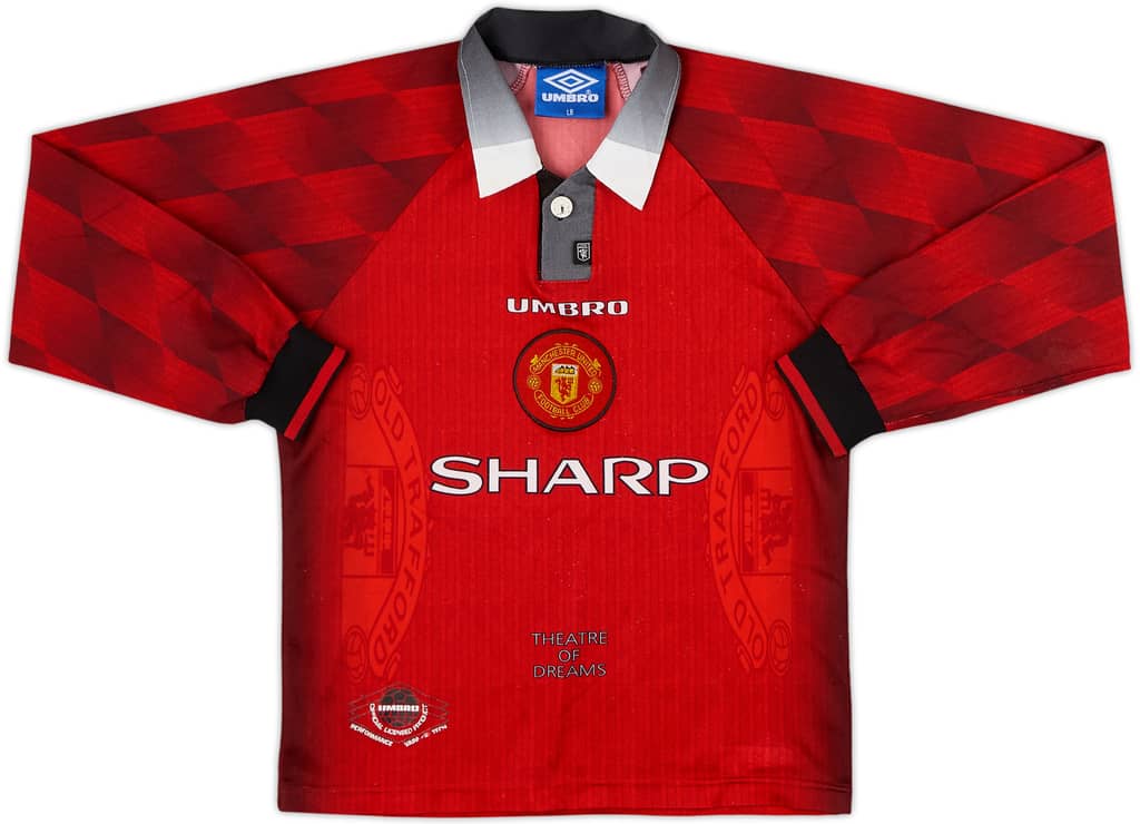 1996-98 Manchester United Home L/S Shirt - 9/10 - (L.Boys)