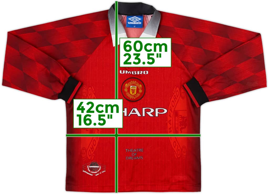 1996-98 Manchester United Home L/S Shirt - 9/10 - (L.Boys)