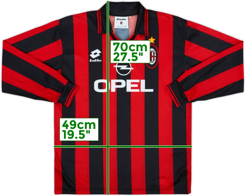 1995-96 AC Milan Home L/S Shirt - 8/10 - (XL.Boys)