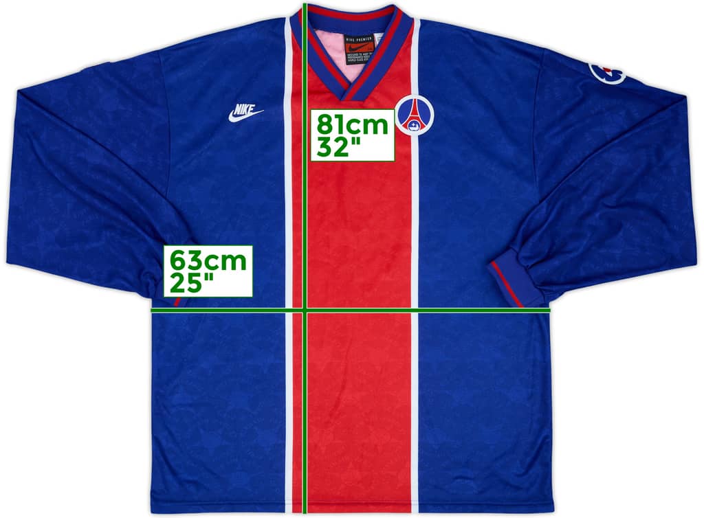 Camiseta de local versión jugador de manga larga del Paris Saint-Germain 1995-96 - 8/10 - (XXL)