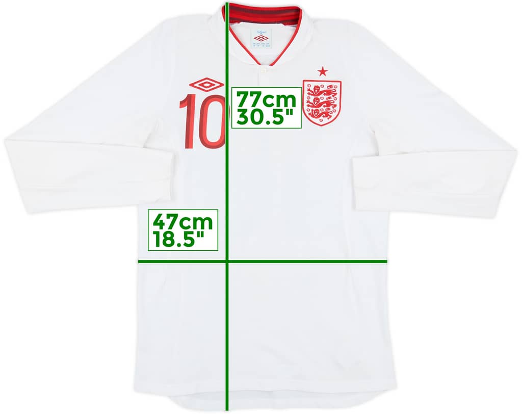 2012-13 England Home L/S Shirt Rooney #10 - 8/10 - (M)