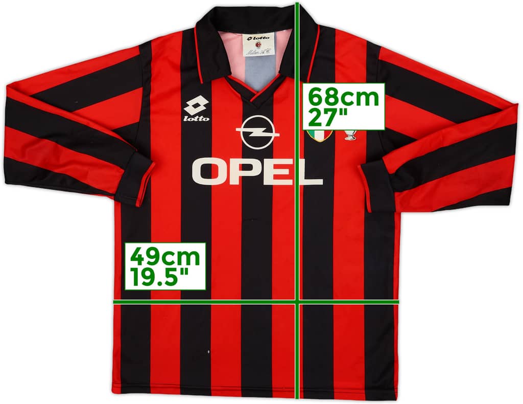 1994-95 AC Milan Basic Home L/S Shirt - 6/10 - (XL.Boys)
