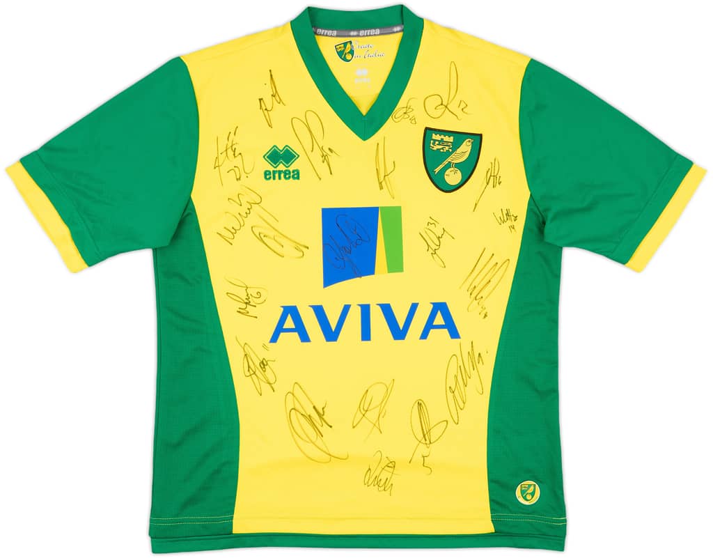 2013-14 Norwich Squad Signed Home Shirt - 8/10 - (S)