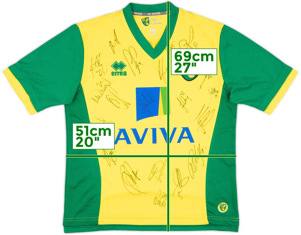 2013-14 Norwich Squad Signed Home Shirt - 8/10 - (S)