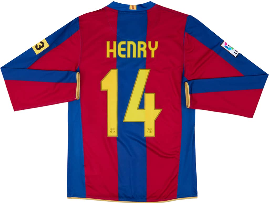 2007-08 Barcelona Home L/S Shirt Henry #14 - 9/10 - (S)