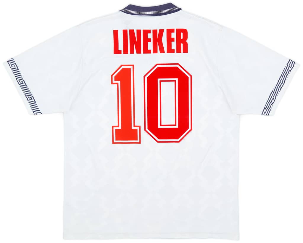 1990-92 England Home Shirt Lineker #10 - 6/10 - (L)