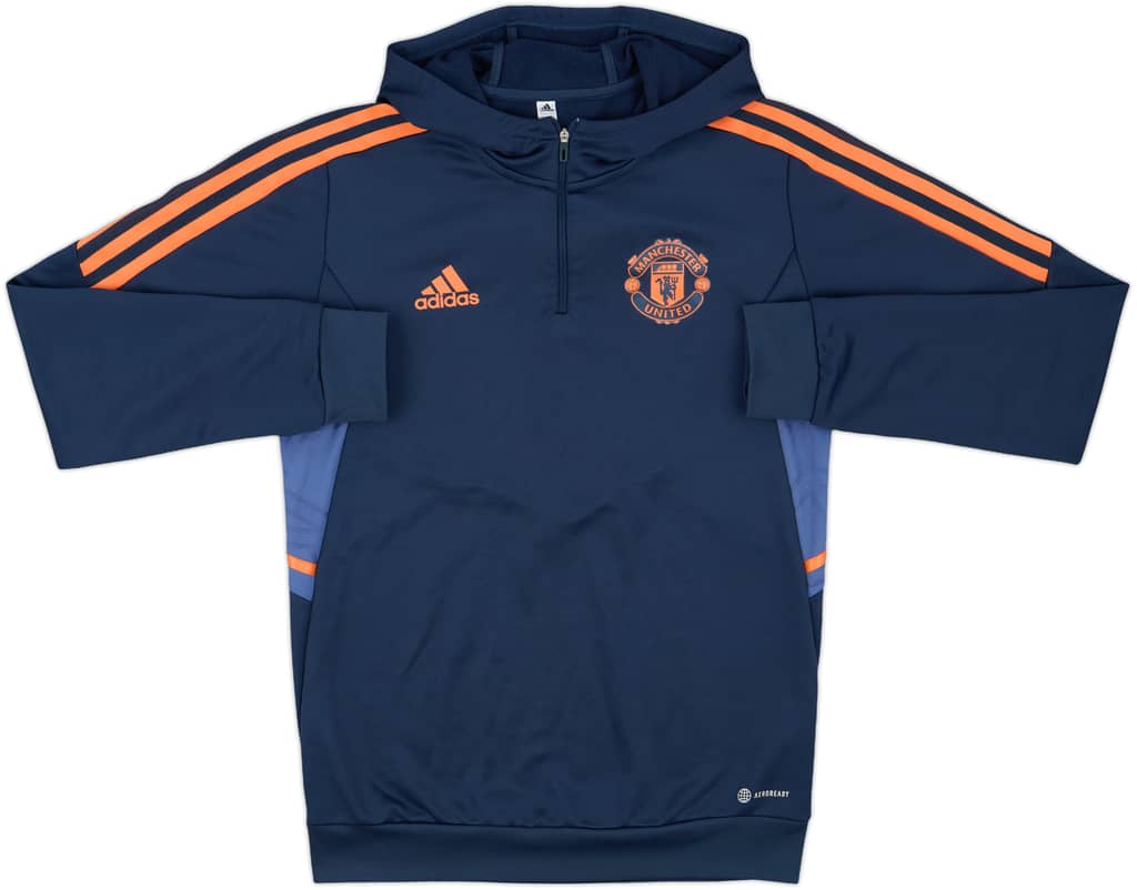 2022-23 Manchester United adidas Hooded 1/4 Zip Drill Top - 9/10 - (S)