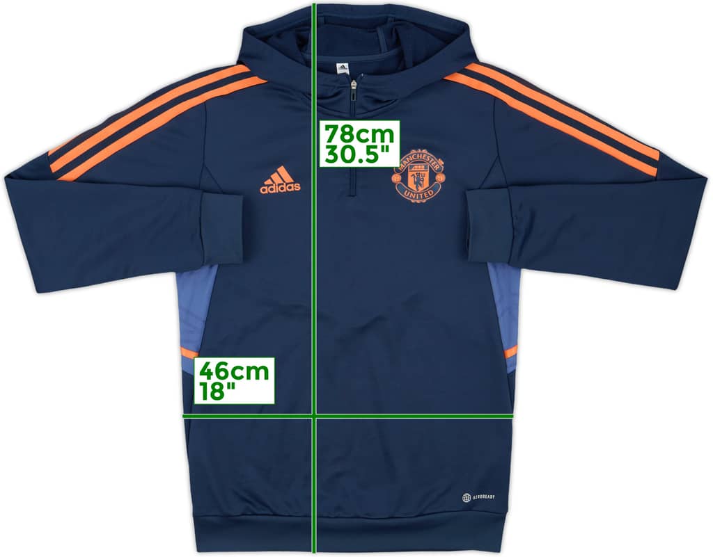 2022-23 Manchester United adidas Hooded 1/4 Zip Drill Top - 9/10 - (S)
