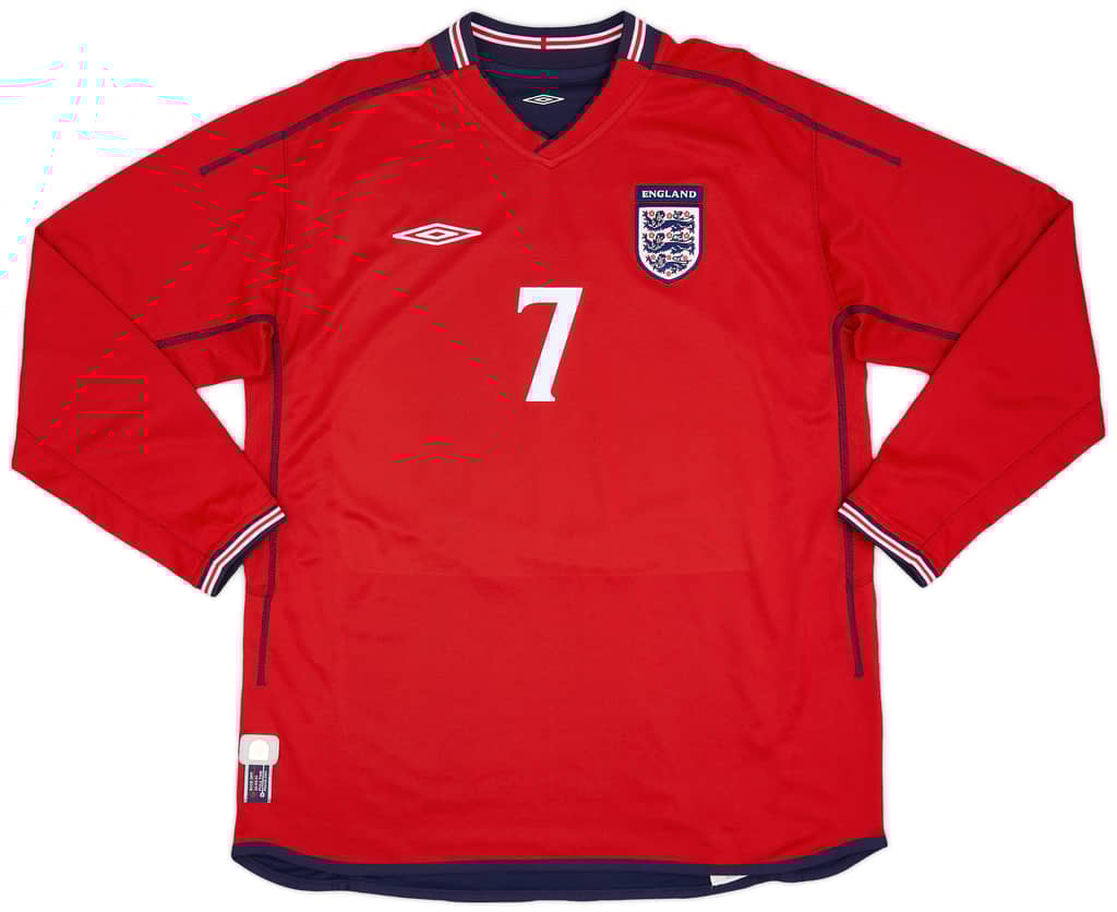 2002-04 England Away L/S Shirt Beckham #7 - 8/10 - (S)