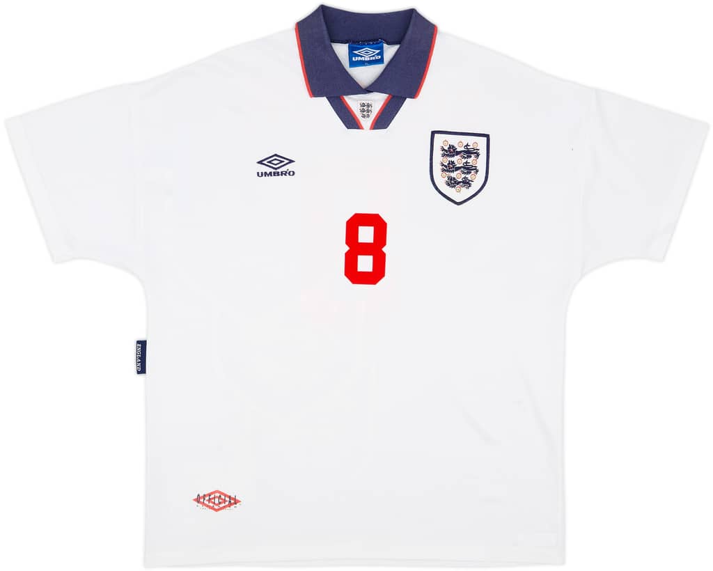 1993-95 England Home Shirt Gascoigne #8 - 8/10 - (XL)