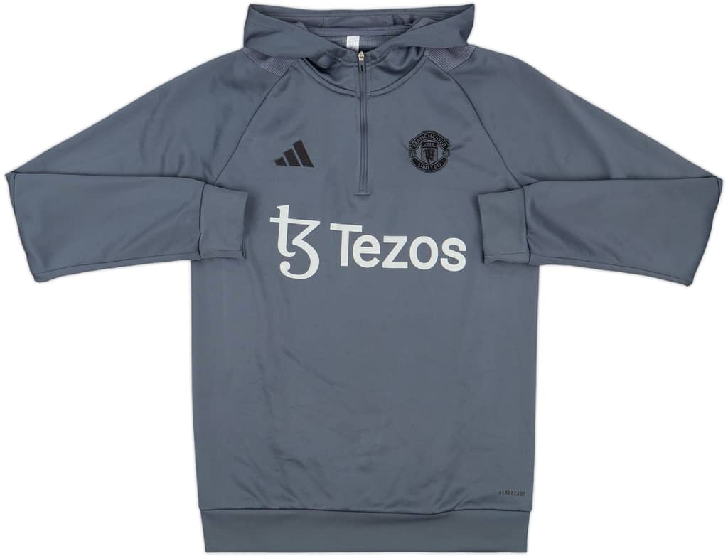 2023-24 Manchester United adidas Hooded 1/4 Zip Sweat Top - 7/10 - (S)