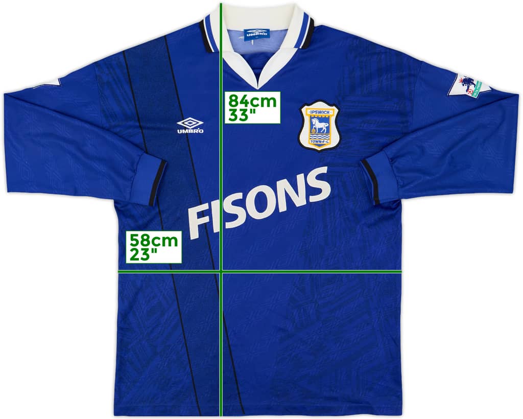 1994-95 Ipswich Town Player Issue Home L/S Shirt - 8/10 - (XL)