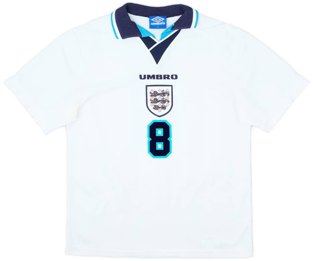 1995-97 England Home Shirt Gascoigne #8 - 7/10 - (L)