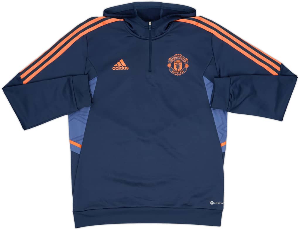 2022-23 Manchester United adidas 1/4 Zip Hooded Top - 8/10 - (L)
