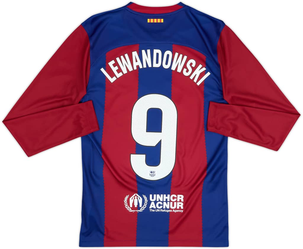 2023-24 Barcelona Home L/S Shirt Lewandowski #9 - 9/10 - (XS)