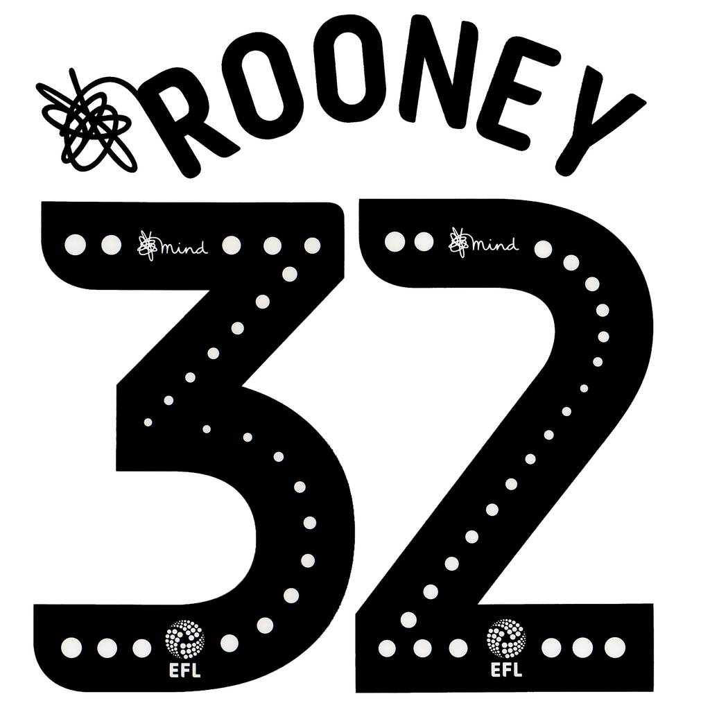 2019-20 Derby County Home/Away Rooney #32 EFL Name Set