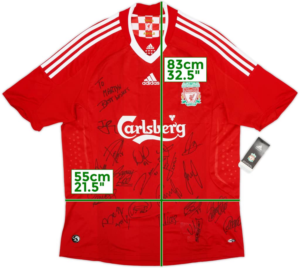 Camiseta de local del Liverpool firmada por el plantel 2008-10 (L)