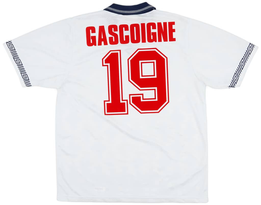 1990-92 England Home Shirt Gascoigne #19 - 9/10 - (L)