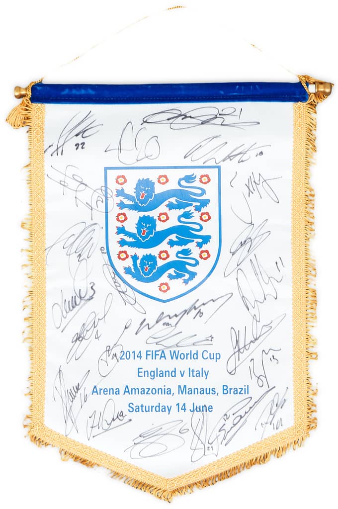 2014 England Match Pennant FIFA World Cup Squad Signed (v Italy)